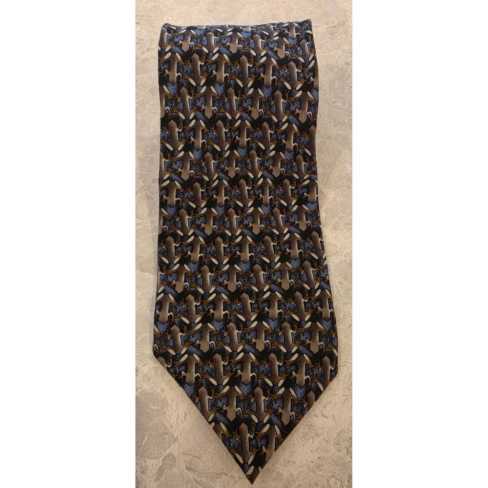 Ties to Nature Mens Frog Silk Necktie Blue Brown Tessellation Animal Print Tie